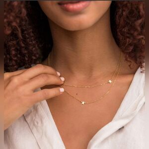 NWT Jennifer Zeuner Jewelry Gold Plated Double Star Necklace